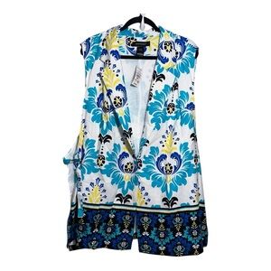 NWT ASHLEY STEWART Sleeveless Open-Sided Linen-Blend Jacket in‎ BlueBird - 20
